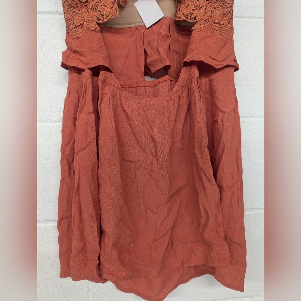 New nwt for love and lemons coral ruffle lace mini dress cutout back sleeveless - Picture 8 of 9